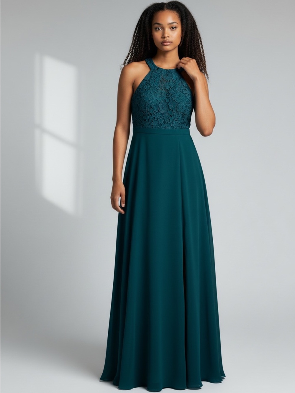 Lulus Emerald Green Lace Halter Maxi Formal Dress Medium